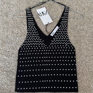 ZARA Jeweled v-neck knit tank top